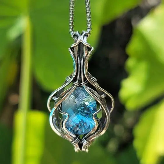 Blue Vintage Necklace in Silver-Maryam Jewelry