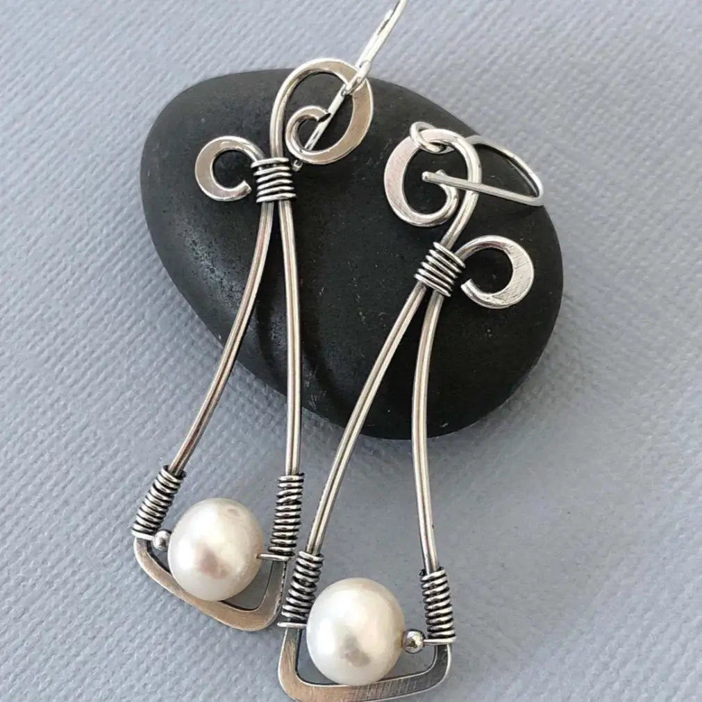 Vintage sterling silver pearl earrings-Maryam Jewelry