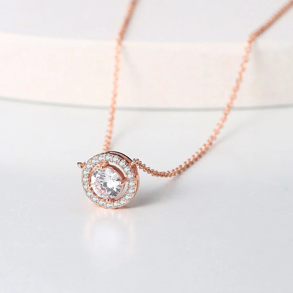 Vintage Rose Gold Crystal Circle Pendant Necklace-Maryam Jewelry