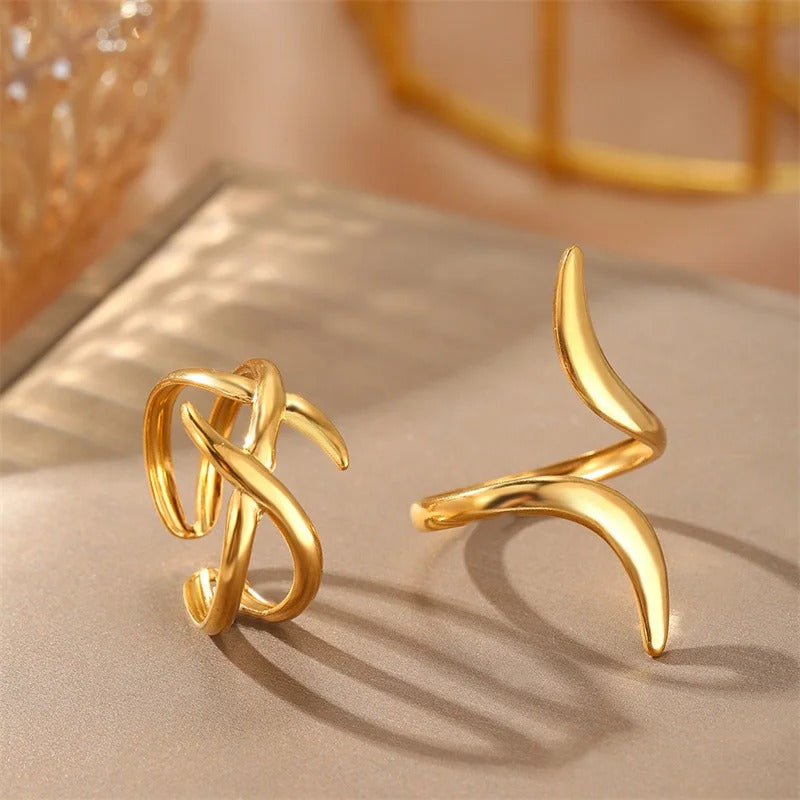 Vintage Gold Curved & Intertwined Design Adjustable Ring Set-Maryam Jewelry