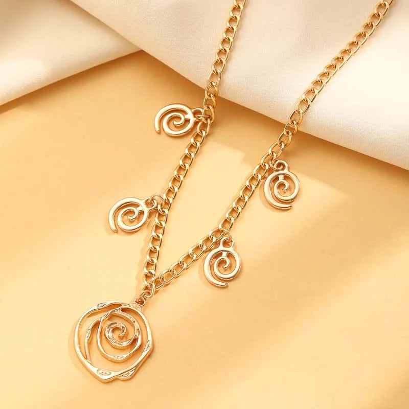 Gold Spiral Swirl Charm Necklace-Maryam Jewelry