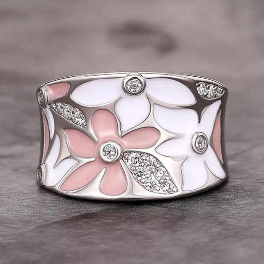 Vintage hand-painted crystal ring-Maryam Jewelry