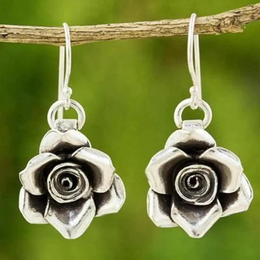 Vintage Silver Flower Earrings-Maryam Jewelry