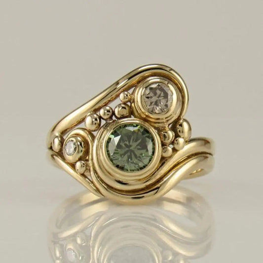 Vintage Golden Green Zirconia Ring-Maryam Jewelry