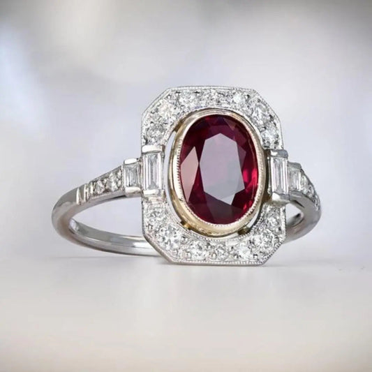 Vintage Red Zirconia Silver Ring-Maryam Jewelry