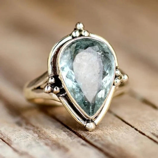 Vintage-style ring with blue crystal inlay-Maryam Jewelry