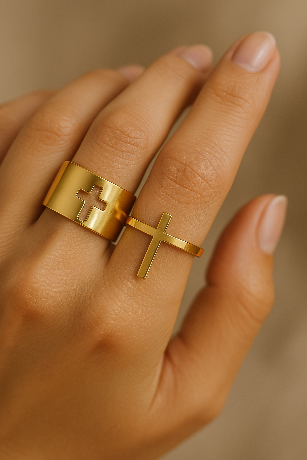 Matching Cross Gold Adjustable Ring Set-Maryam Jewelry