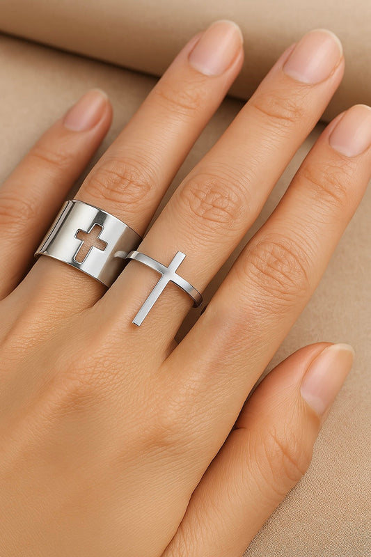 Silver Minimalist Faith Adjustable Ring Set-Maryam Jewelry