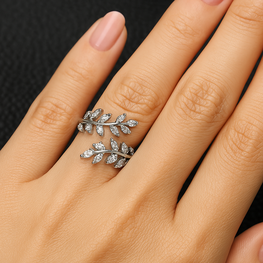 Vintage Floral Leaf Silver Adjustable Ring-Maryam Jewelry