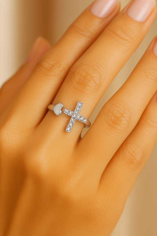 Vintage Love Cross Silver Resizable Ring-Maryam Jewelry