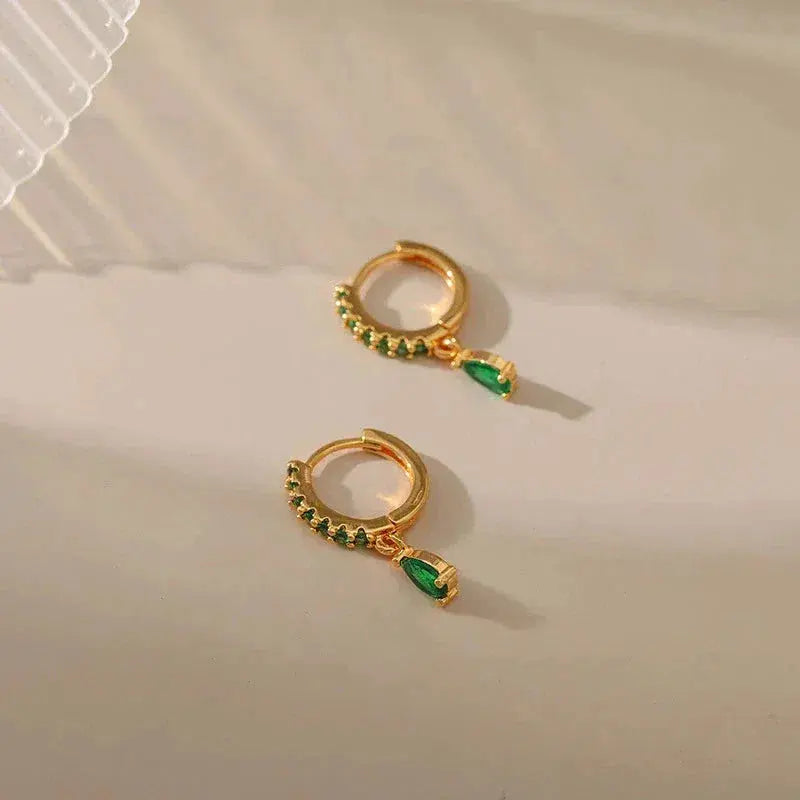 Zirconia earrings with emerald in gold-Maryam Jewelry
