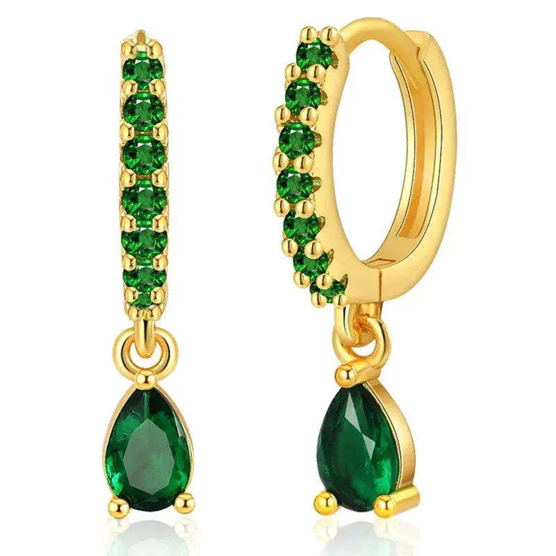 Zirconia earrings with emerald in gold-Maryam Jewelry
