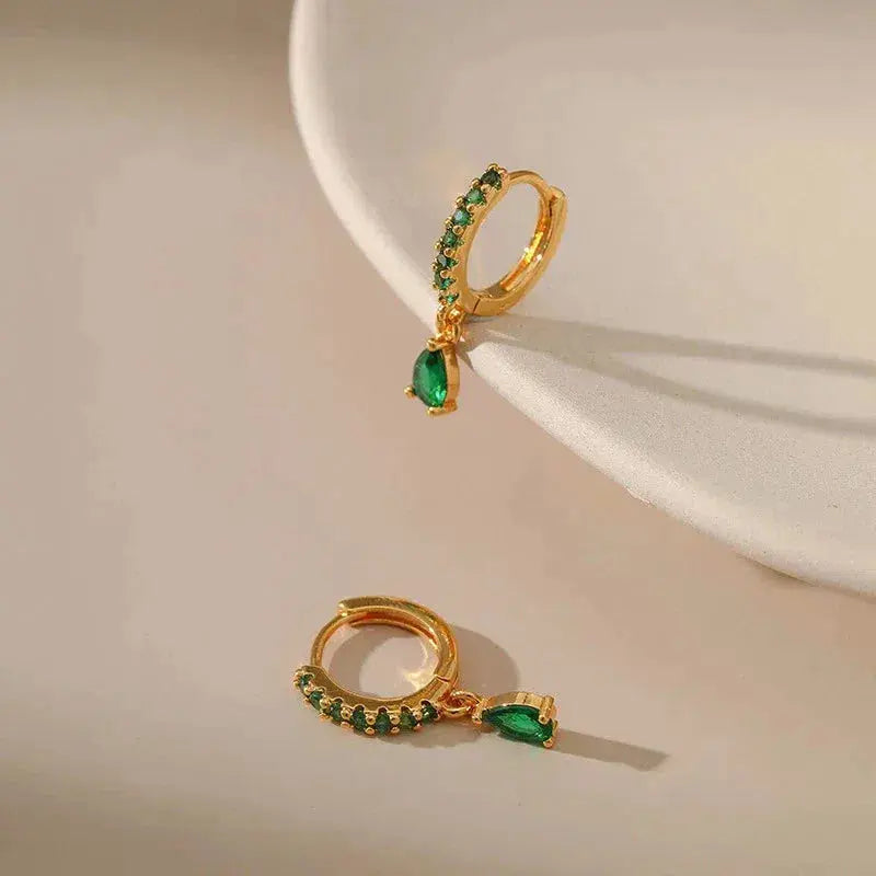 Zirconia earrings with emerald in gold-Maryam Jewelry