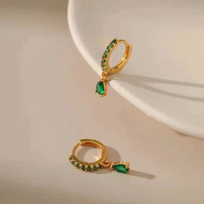 Zirconia earrings with emerald in gold-Maryam Jewelry