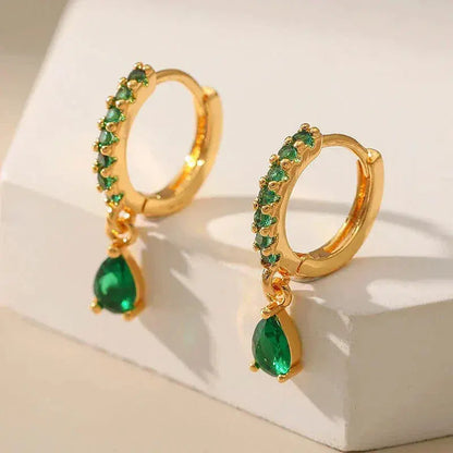 Zirconia earrings with emerald in gold-Maryam Jewelry