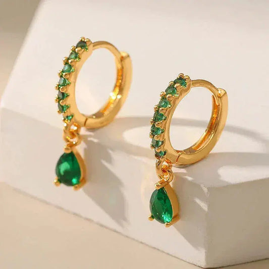 Zirconia earrings with emerald in gold-Maryam Jewelry