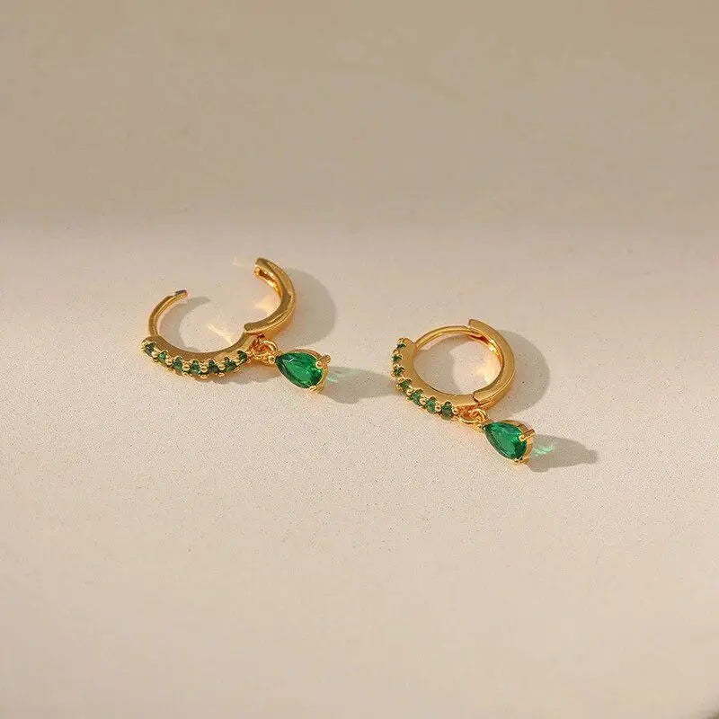 Zirconia earrings with emerald in gold-Maryam Jewelry