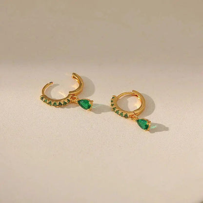 Zirconia earrings with emerald in gold-Maryam Jewelry