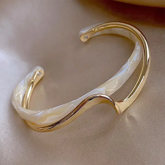 Elegant open bracelet made of white enamel and gold-Maryam Jewelry