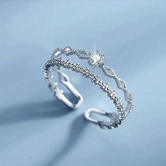 Adjustable Zirconia Silver Ring-Maryam Jewelry