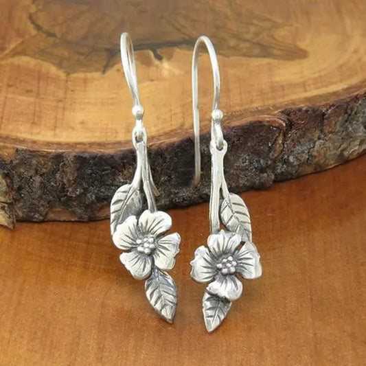 Vintage Silver Rose Earrings-Maryam Jewelry