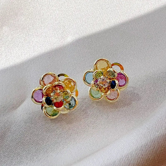 Elegant Colorful Crystal Flower Earrings-Maryam Jewelry