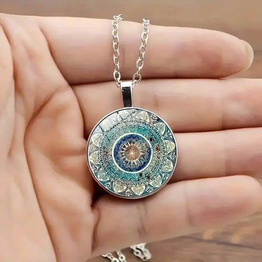 Vintage Rounded Blue Mandala Necklace-Maryam Jewelry