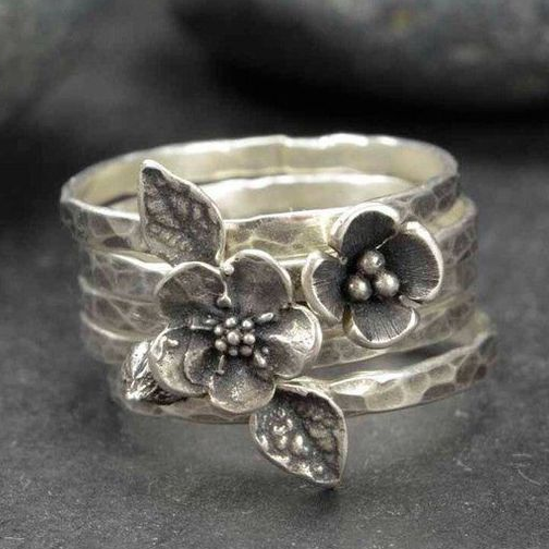 Vintage Flower Silver Layer Ring-Maryam Jewelry