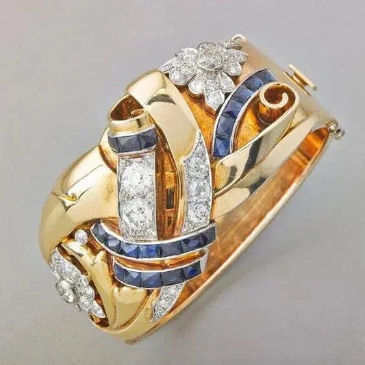 Vintage Gold Blue Zirconia Ring-Maryam Jewelry