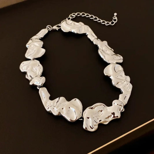 Retro Silver Glossy Abstract Statement Necklace-Maryam Jewelry