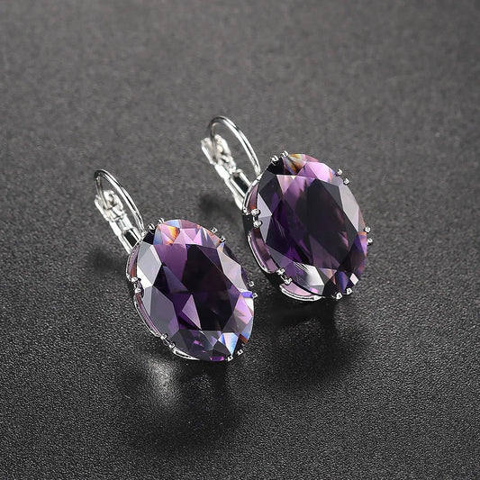 Vintage Purple Oval Earrings-Maryam Jewelry
