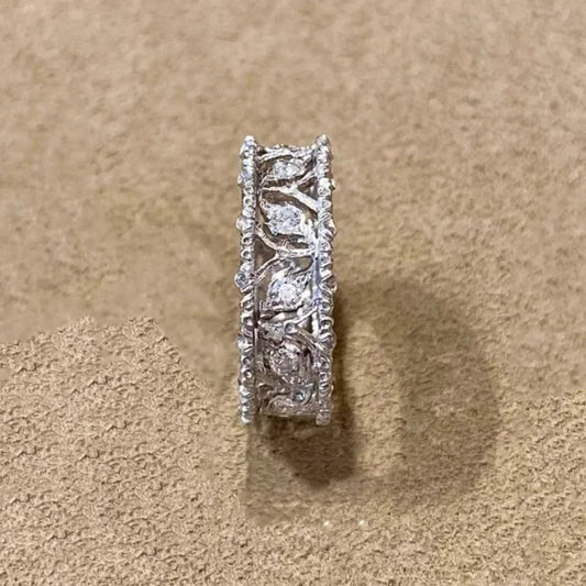 Vintage Silver & Diamond Carved Leaf Adjustable Ring-Maryam Jewelry