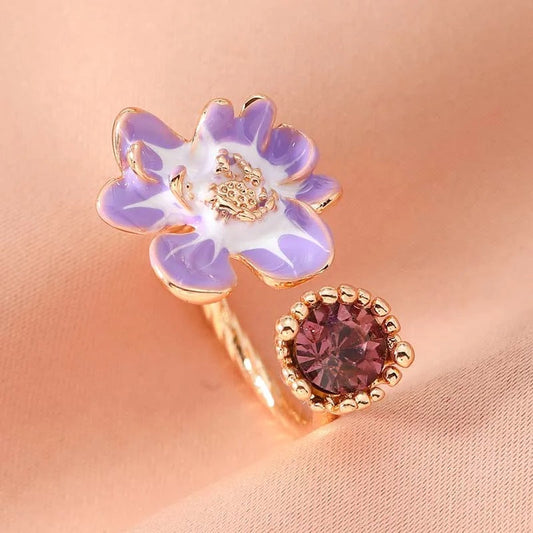Vintage Purple Flower & Lavender Gemstone Open Ring-Maryam Jewelry