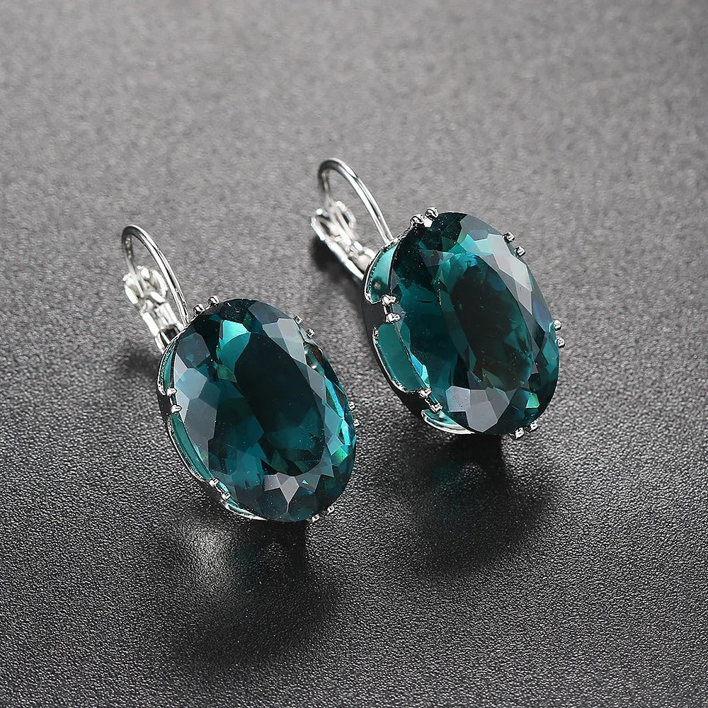 Antique Style Teal Oval Earrings-Maryam Jewelry