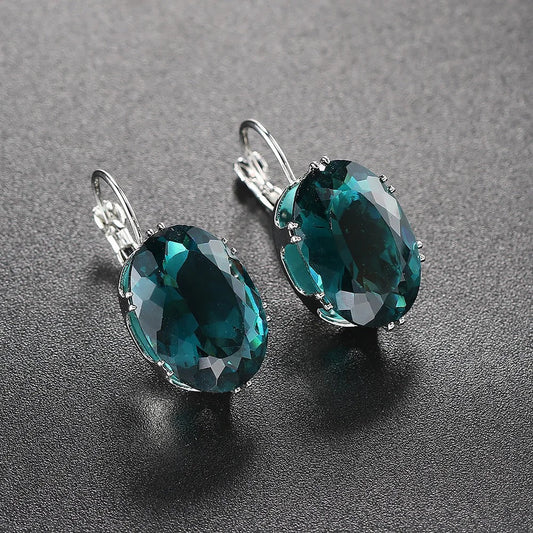 Antique Style Teal Oval Earrings-Maryam Jewelry