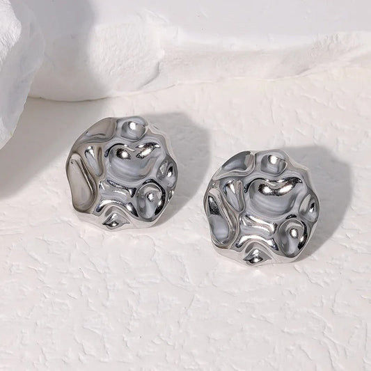 Abstract Wavy Texture Silver Earrings-Maryam Jewelry