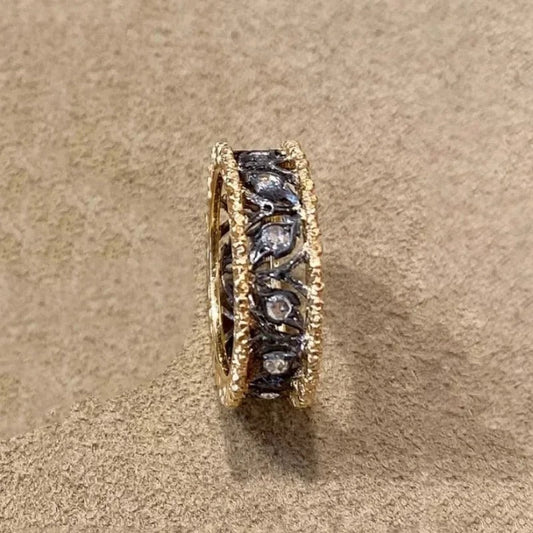 Vintage Gold & Black Carved Leaf Hollow Adjustable Ring-Maryam Jewelry