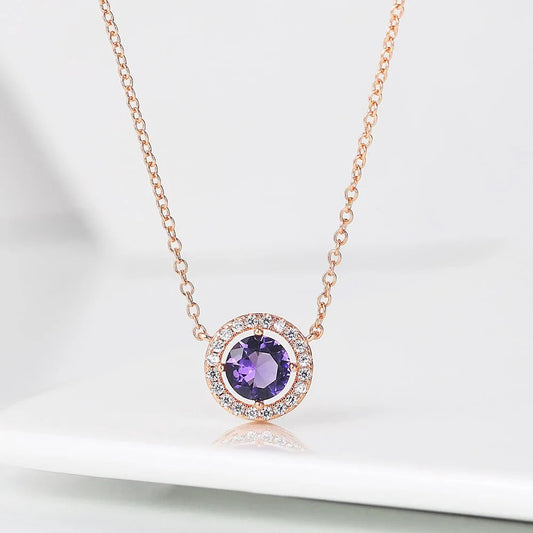 Vintage Rose Gold Sparkling Purple Crystal Necklace-Maryam Jewelry