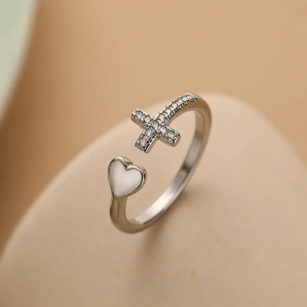 Vintage Love Cross Silver Resizable Ring-Maryam Jewelry