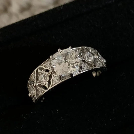 Vintage White Gold & Square Diamond Filigree Adjustable Ring-Maryam Jewelry