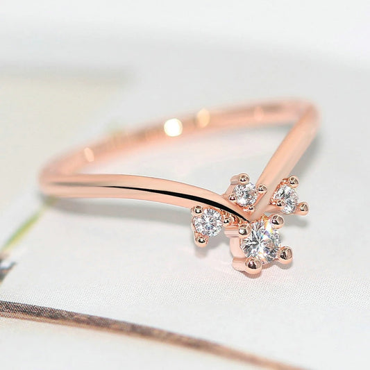 Rose Gold V-Shaped Band & Shimmering Crystal Ring-Maryam Jewelry