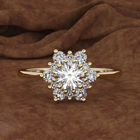 Vintage Gold Crystal Flower Cluster Shimmering Ring-Maryam Jewelry