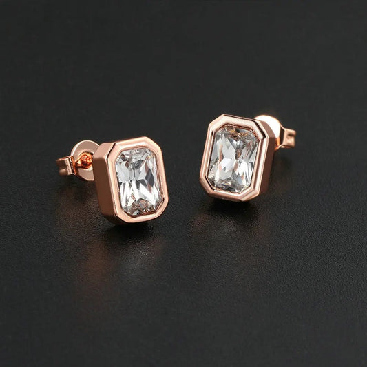 Vintage Rose Gold Rectangular-Cut Crystal Earrings-Maryam Jewelry