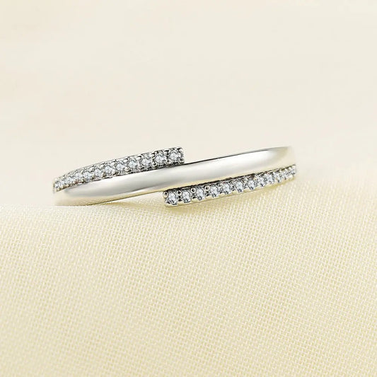 Vintage Silver Two Crystal-Lined Band Ring-Maryam Jewelry