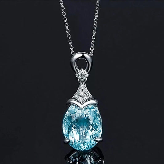 Vintage Silver Aqua Crystal Necklace-Maryam Jewelry