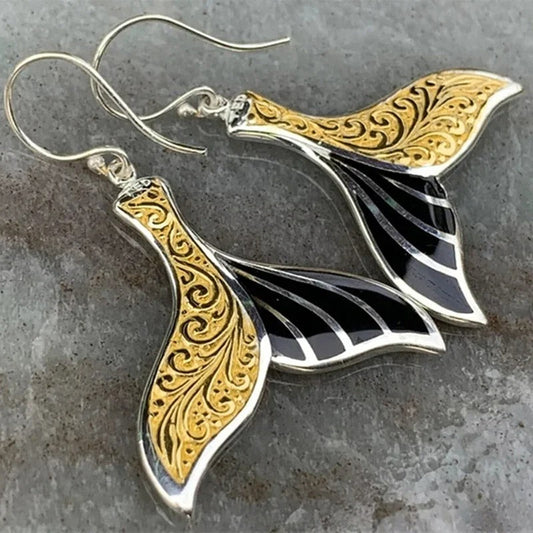 Vintage Two-tone Fishtail Earrings-Maryam Jewelry