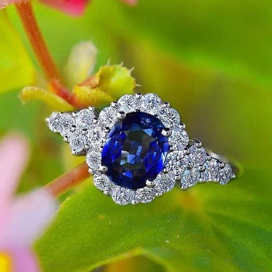 Vintage Silver Blue Oval Stone Ring