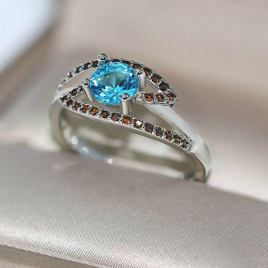 Vintage Silver Blue Gem & Brown Crystal Ring-Maryam Jewelry