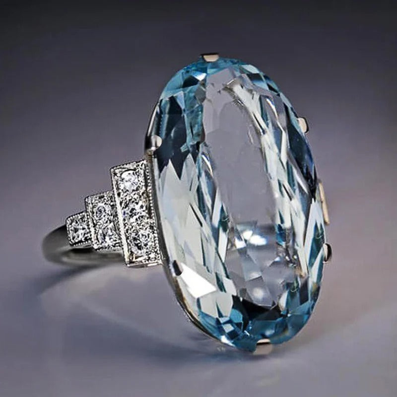 Vintage Oval Sky Blue Stone Ring