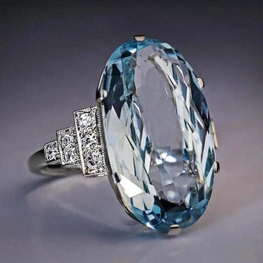 Vintage Oval Sky Blue Stone Ring